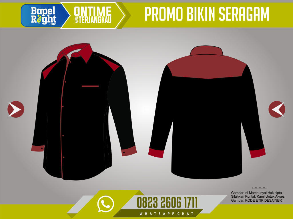 Desain Baju Organisasi Lengan Panjang Warna Merah Maroon