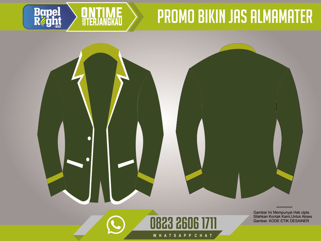 Model Almamater Modern hijau army dan kuning emas