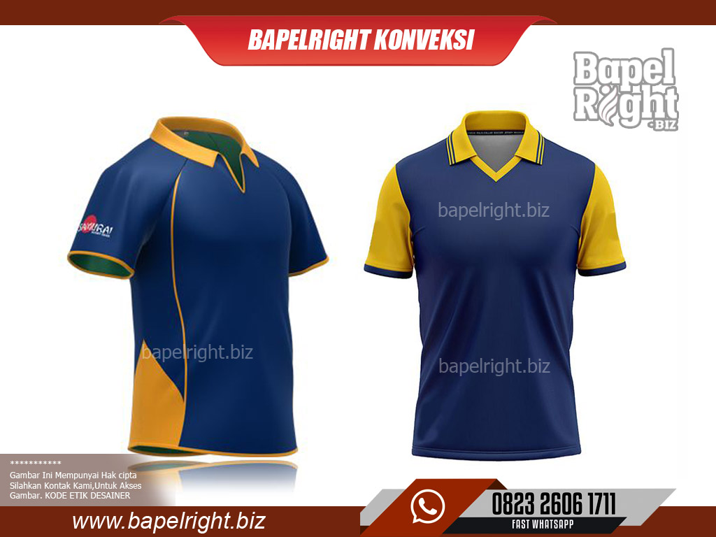 Desain kaos polo warna biru Dongker/navy kombinasi kuning