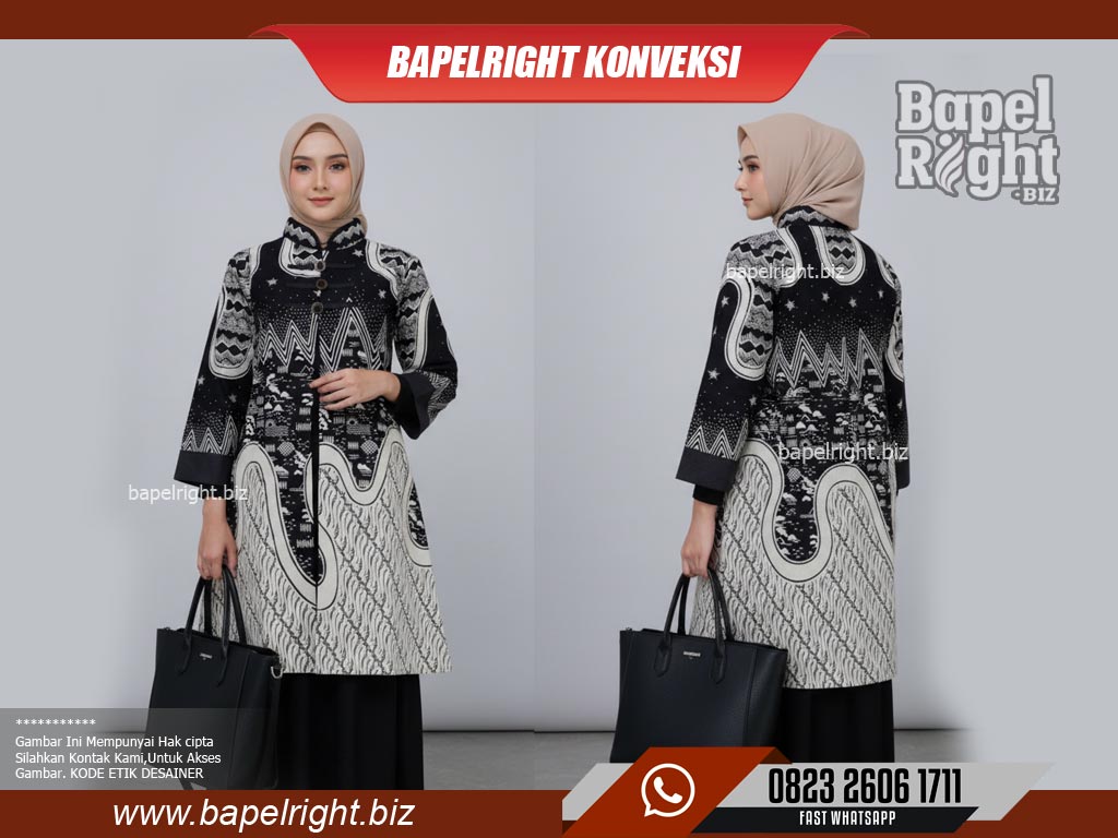 Tunik Batik Kombinasi Polos Casual